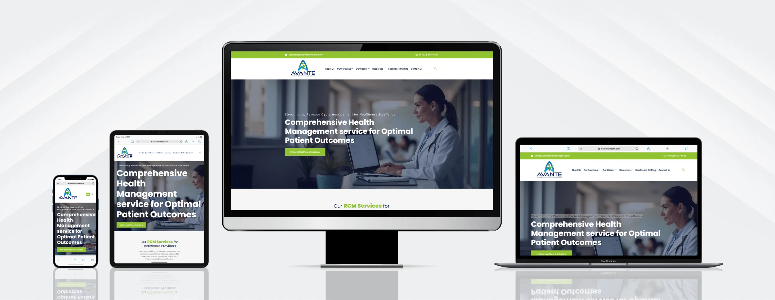 Avante Health responsive website design on devices by vdm
