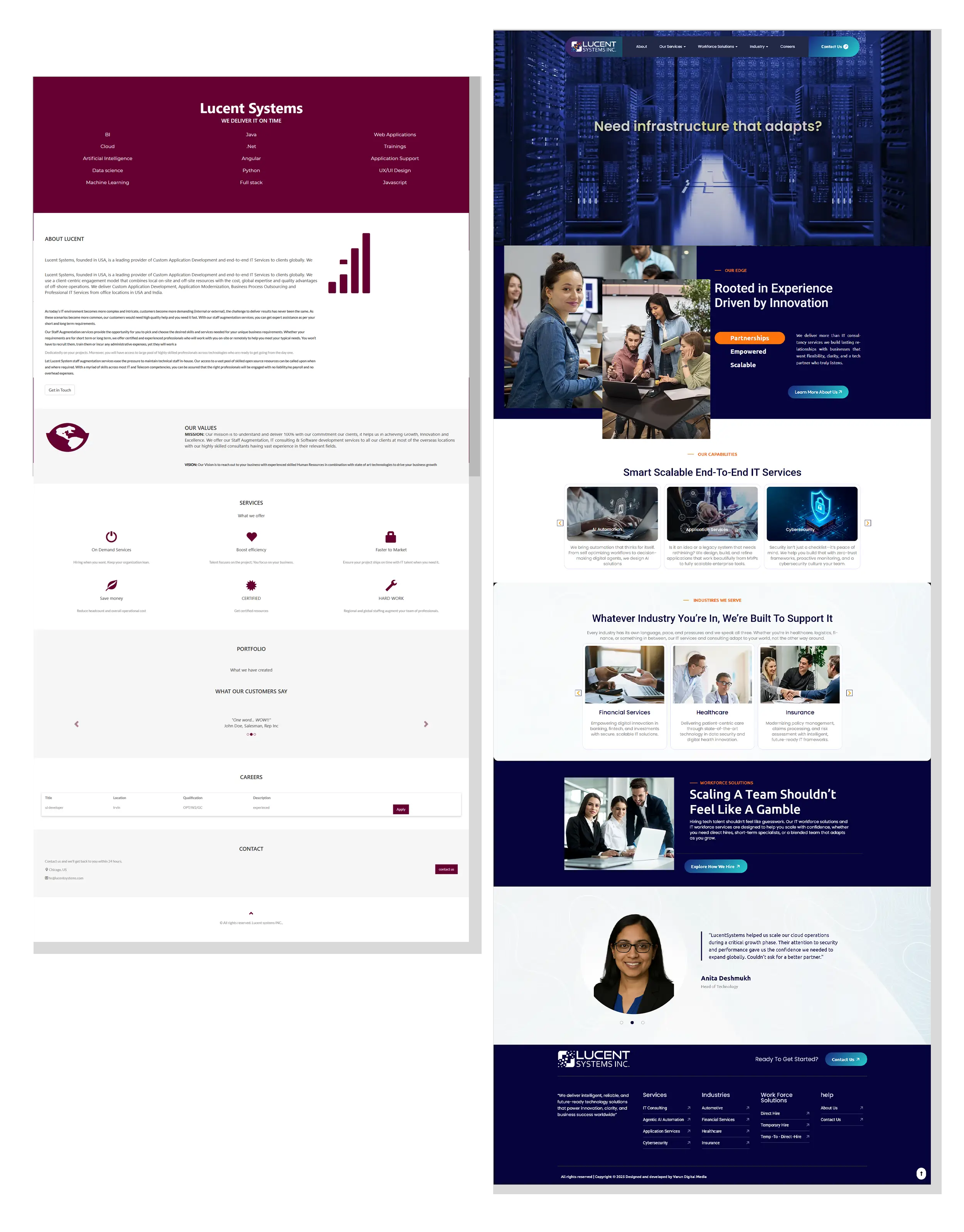 Lucent Systems website redesign before and after by vdm