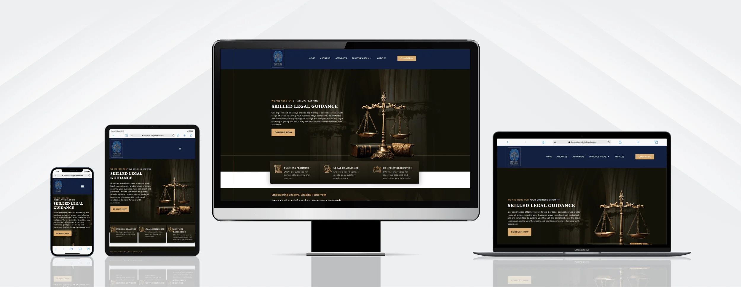 Sentient Law Group responsive website design on devices by vdm